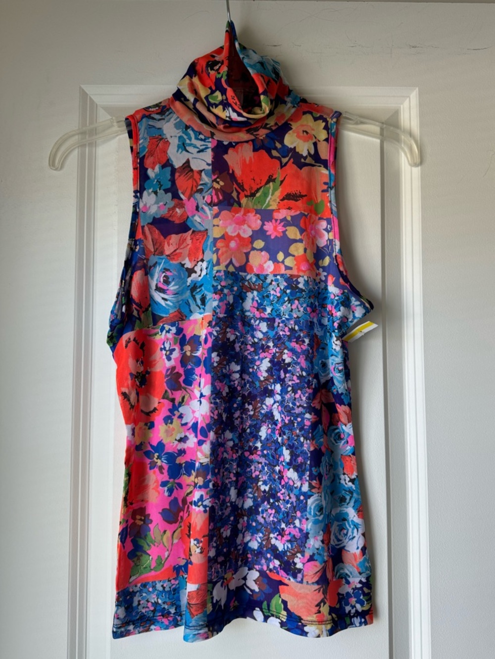 AFRM Sleeveless Bright Floral Patchwork Mesh Turtleneck Tank - Small